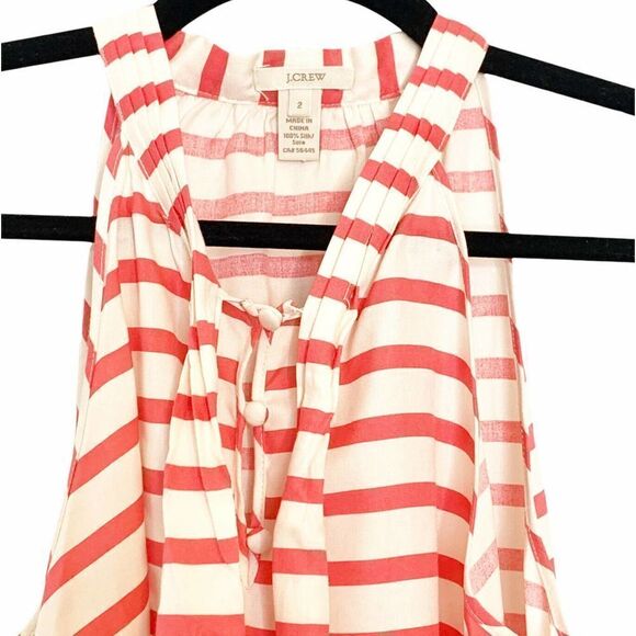 J.Crew Women's Coral-Red & Ivory Stripe Silk Bow Blouse Tank Neck Tie EUC Size 2 - Picture 4 of 7